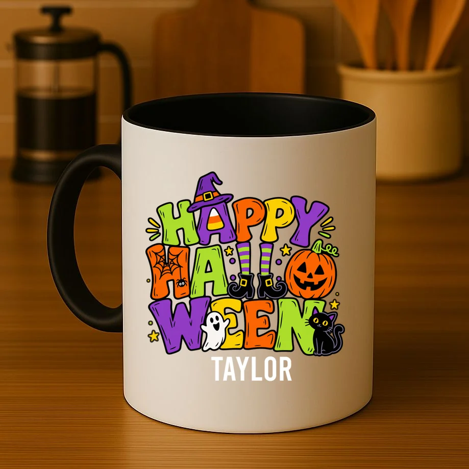 Halloween Happy Halloween Personalized Name - Cute Halloween Character Design Mug - Front 3