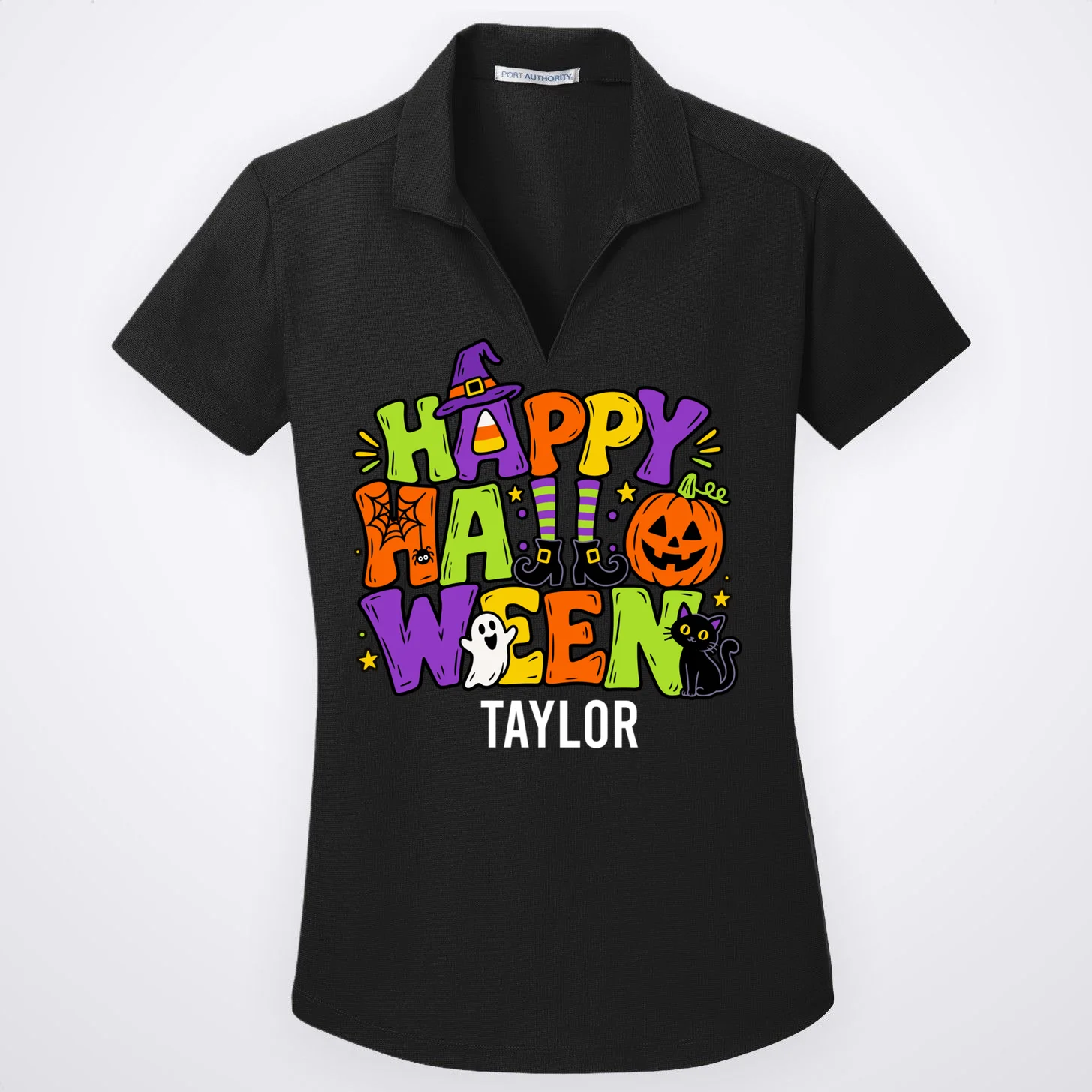 Halloween Happy Halloween Personalized Name - Cute Halloween Character Design Women's Polo Front
