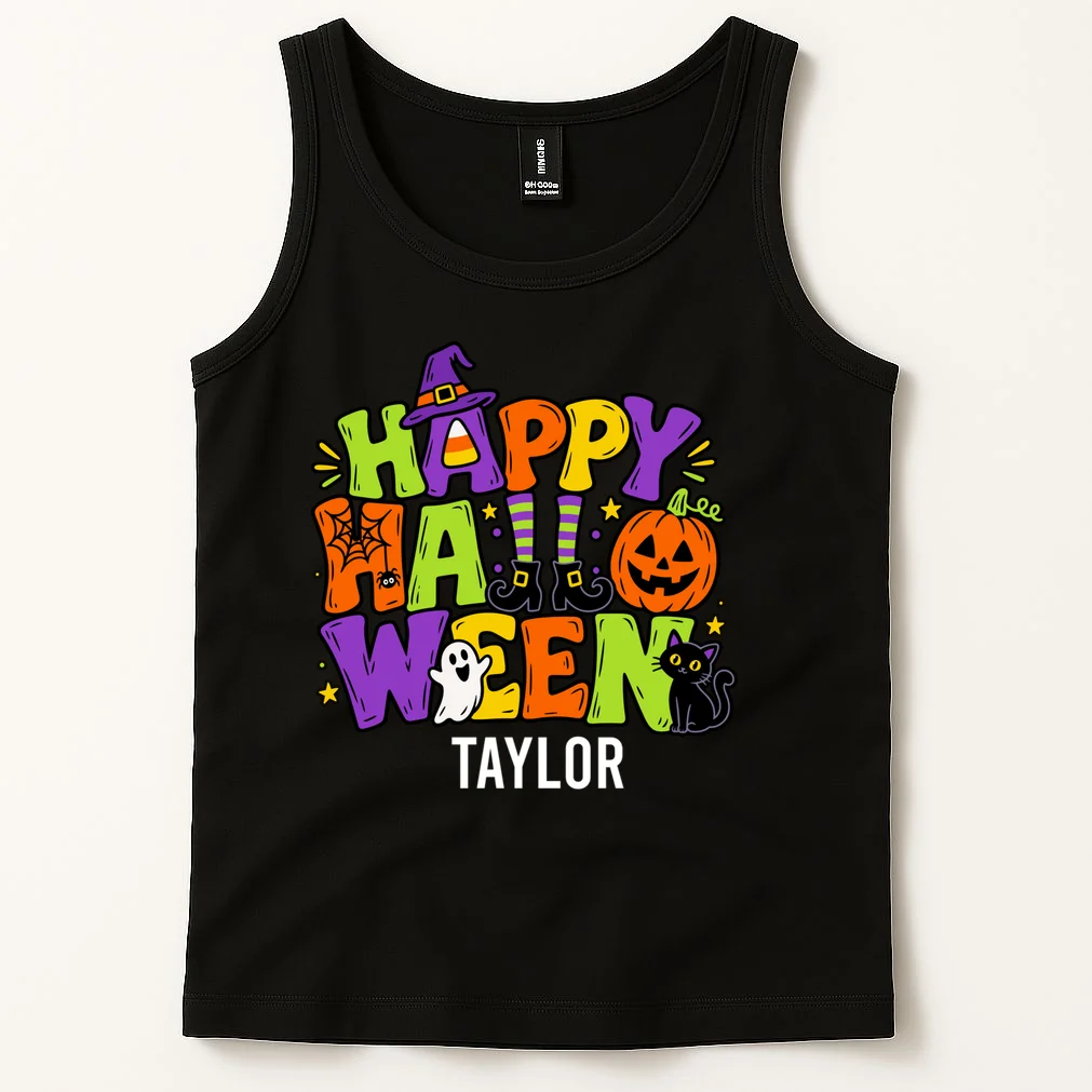 Halloween Happy Halloween Personalized Name - Cute Halloween Character Design Men's Tank Top - Front 1
