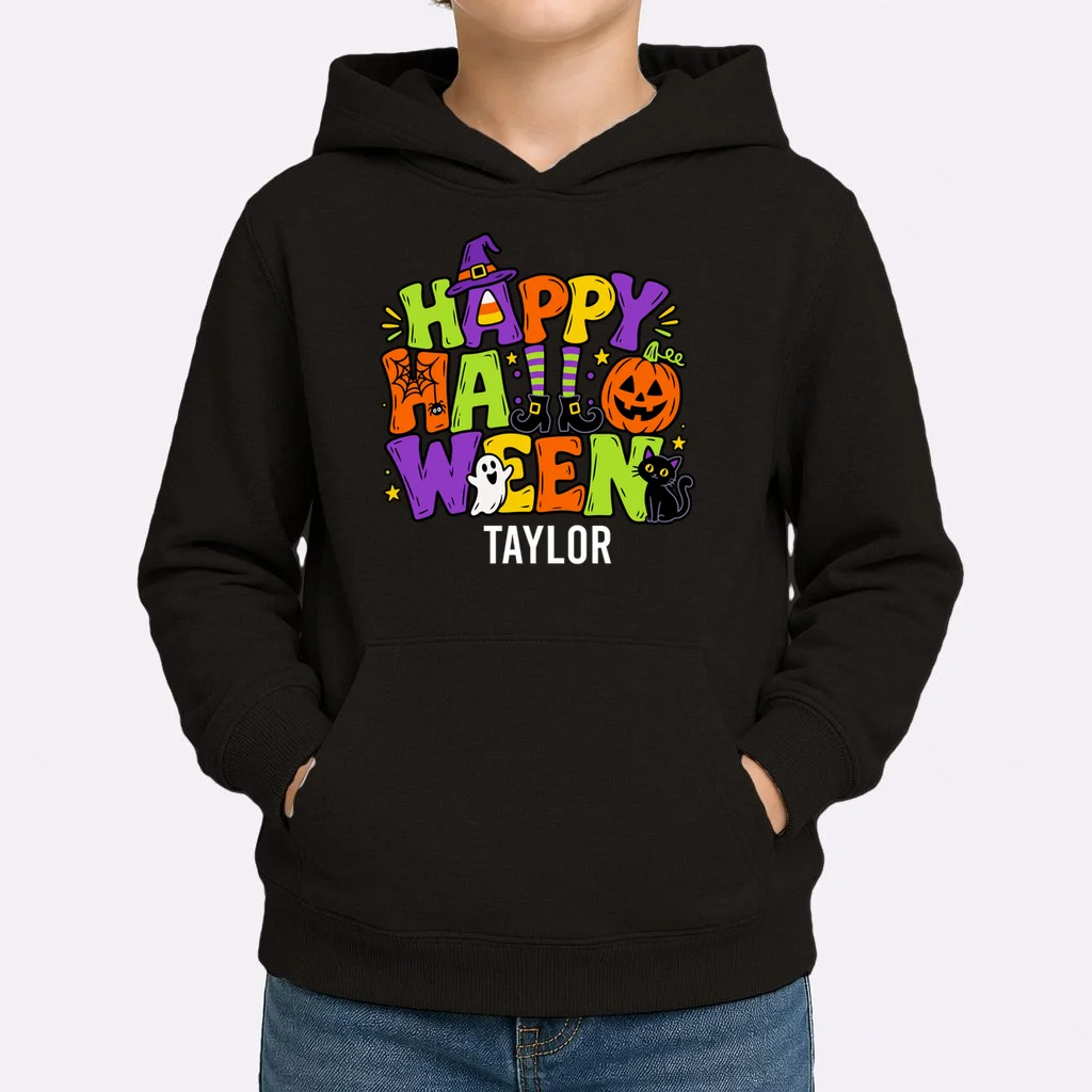 Halloween Happy Halloween Personalized Name - Cute Halloween Character Design Kids Hoodie - Front 1