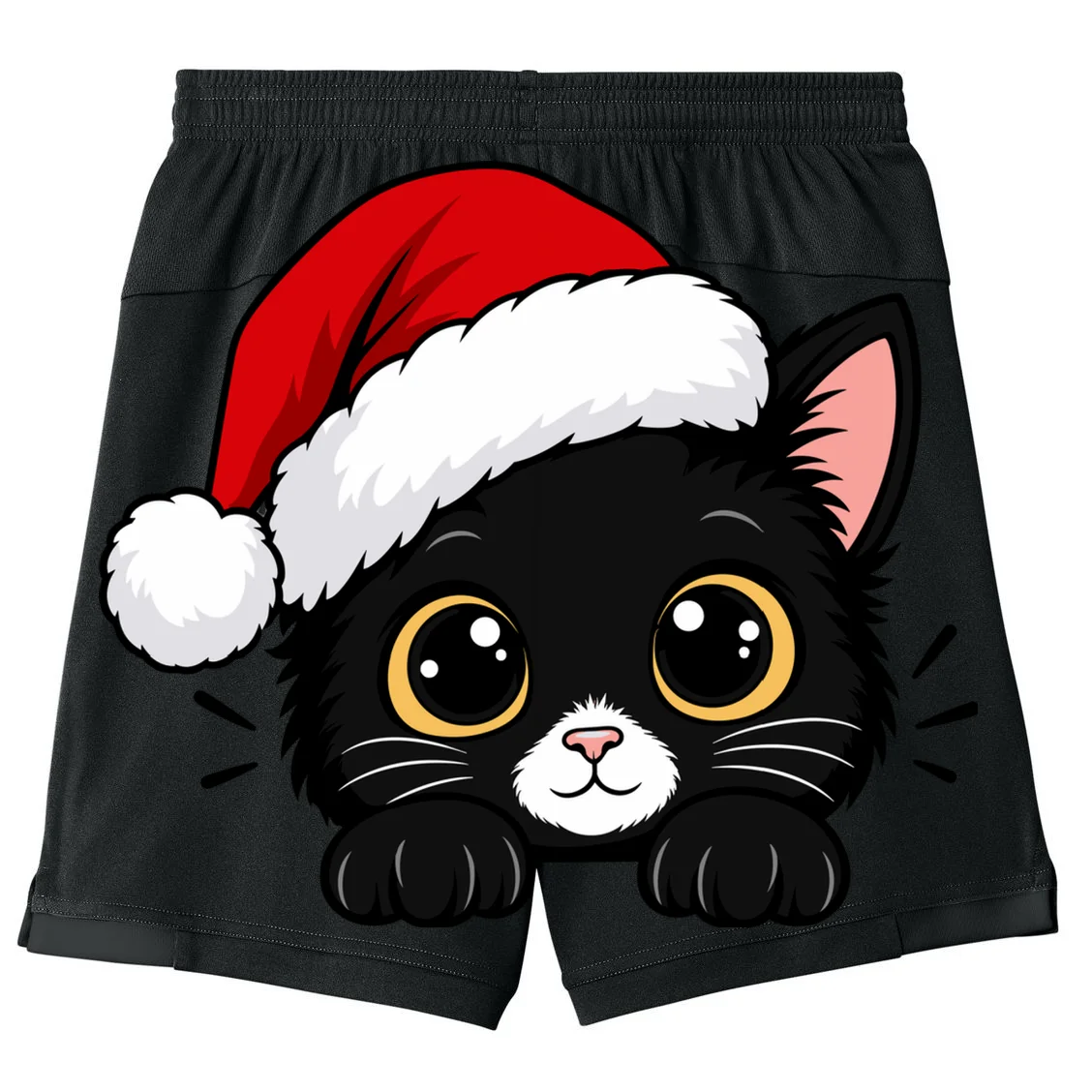 Christmas Black Cat Personalized Pet Gift - Cute Santa Hat Cat Custom Design Kids Shorts - Back