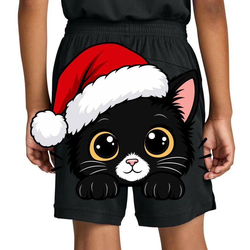 Christmas Black Cat Personalized Pet Gift - Cute Santa Hat Cat Custom Design Kids Shorts - Back 1