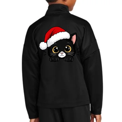 Christmas Black Cat Personalized Pet Gift - Cute Santa Hat Cat Custom Design Kids Jacket - Back - Close-up