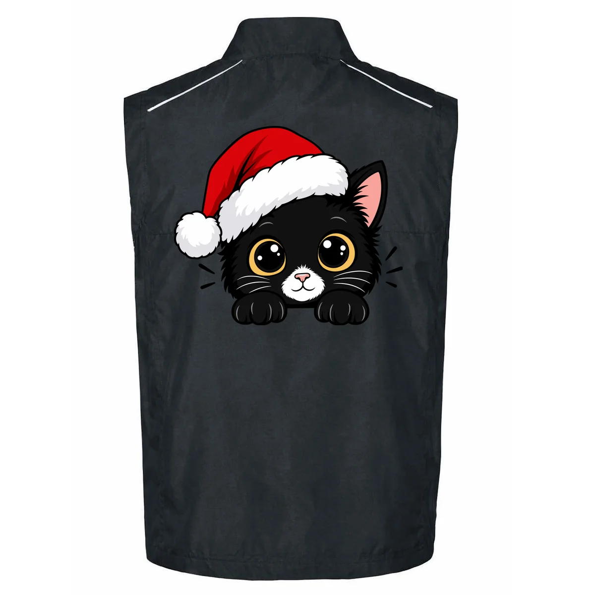 Christmas Black Cat Personalized Pet Gift - Cute Santa Hat Cat Custom Design Men's Vest - Back - Close-up