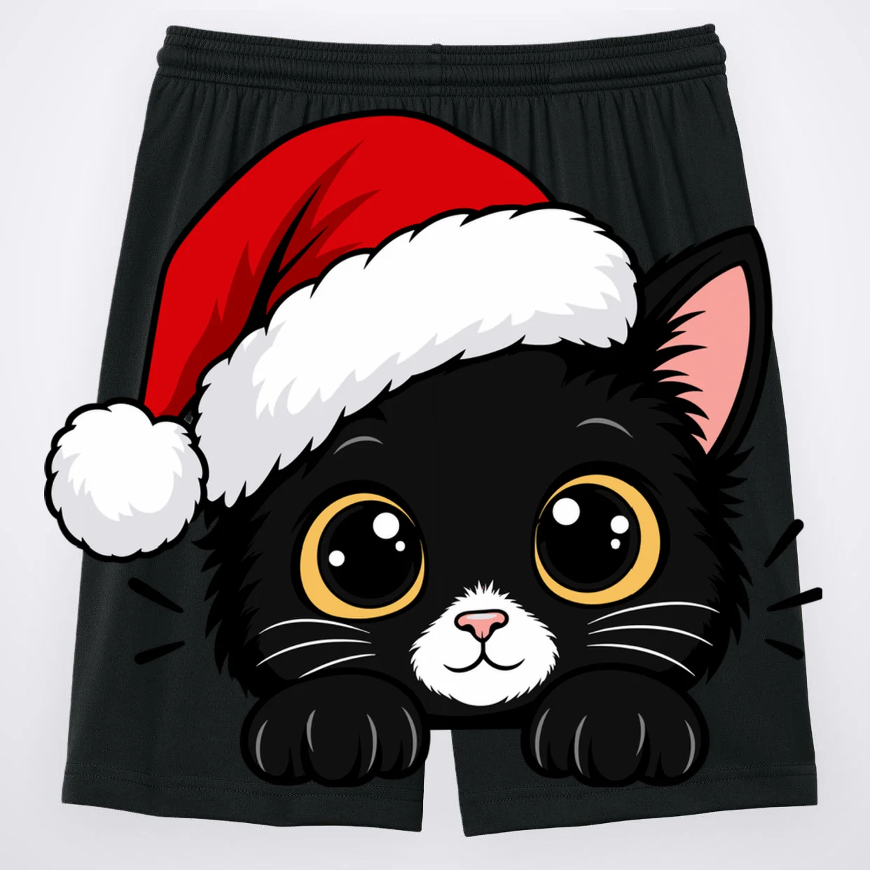 Christmas Black Cat Personalized Pet Gift - Cute Santa Hat Cat Custom Design Men's Shorts - Back