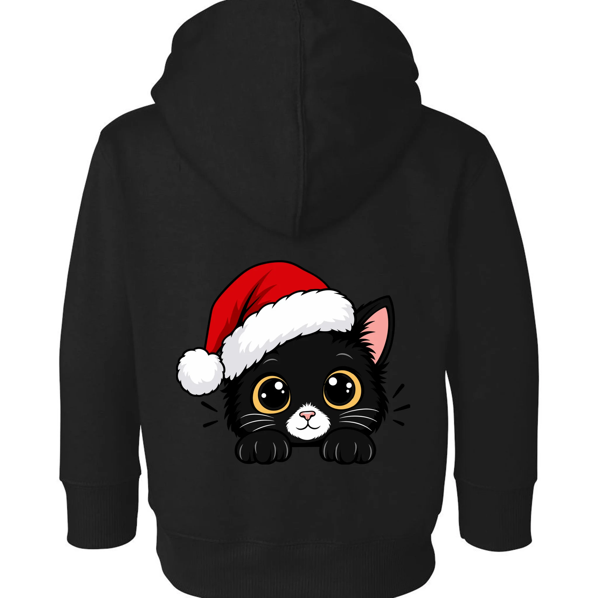 Christmas Black Cat Personalized Pet Gift - Cute Santa Hat Cat Custom Design Toddler Hoodie - Back - Close-up