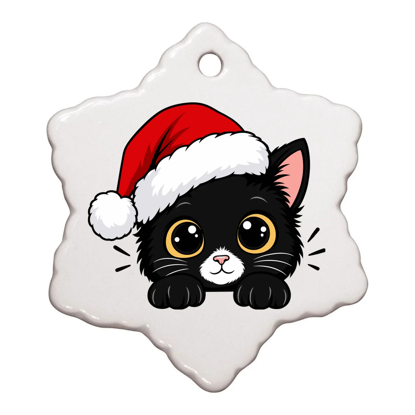Christmas Black Cat Personalized Pet Gift - Cute Santa Hat Cat Custom Design Ornament - Back - Close-up