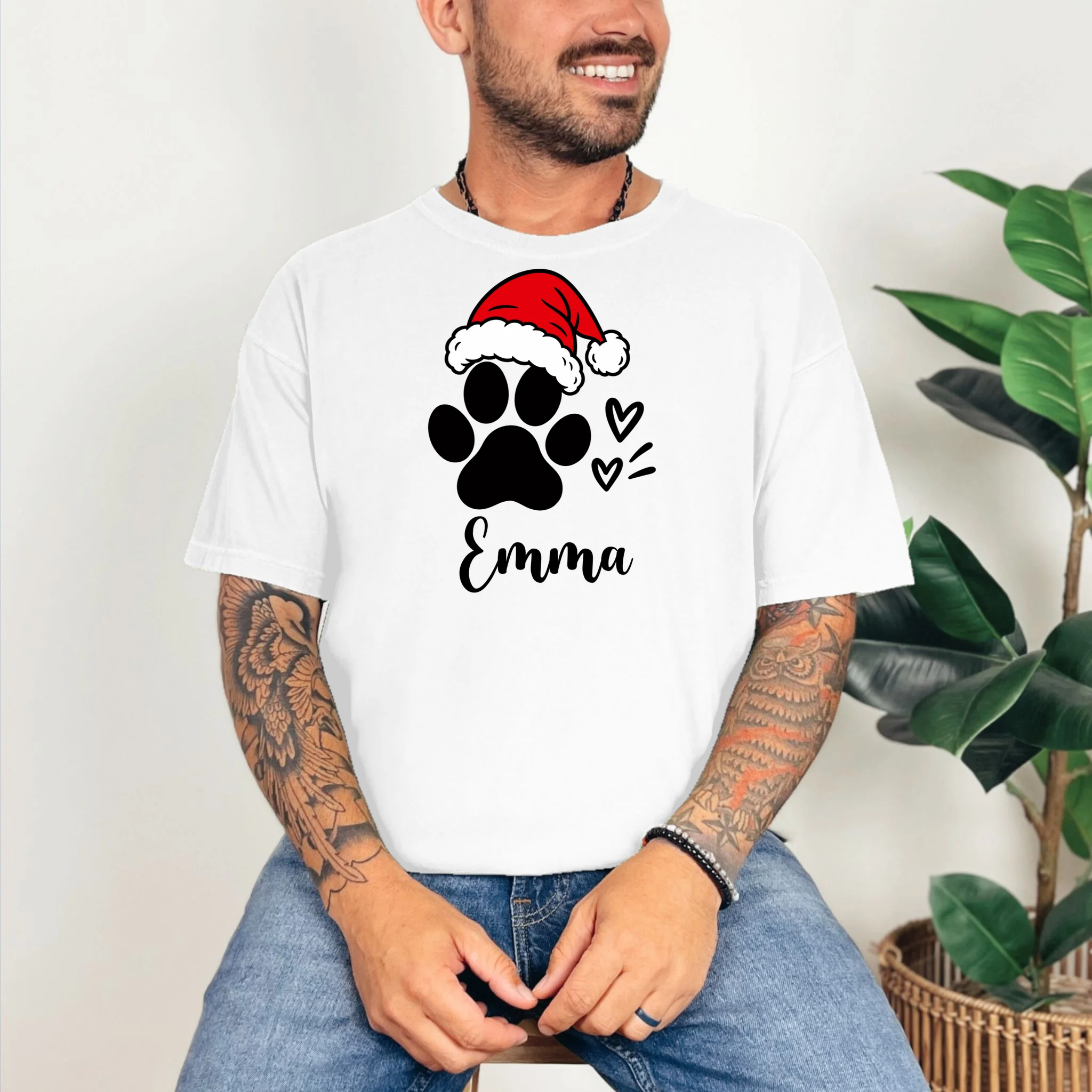 Christmas Black Cat Personalized Pet Gift - Cute Santa Hat Cat Custom Design Comfort Colors Unisex T-Shirt - Front 2