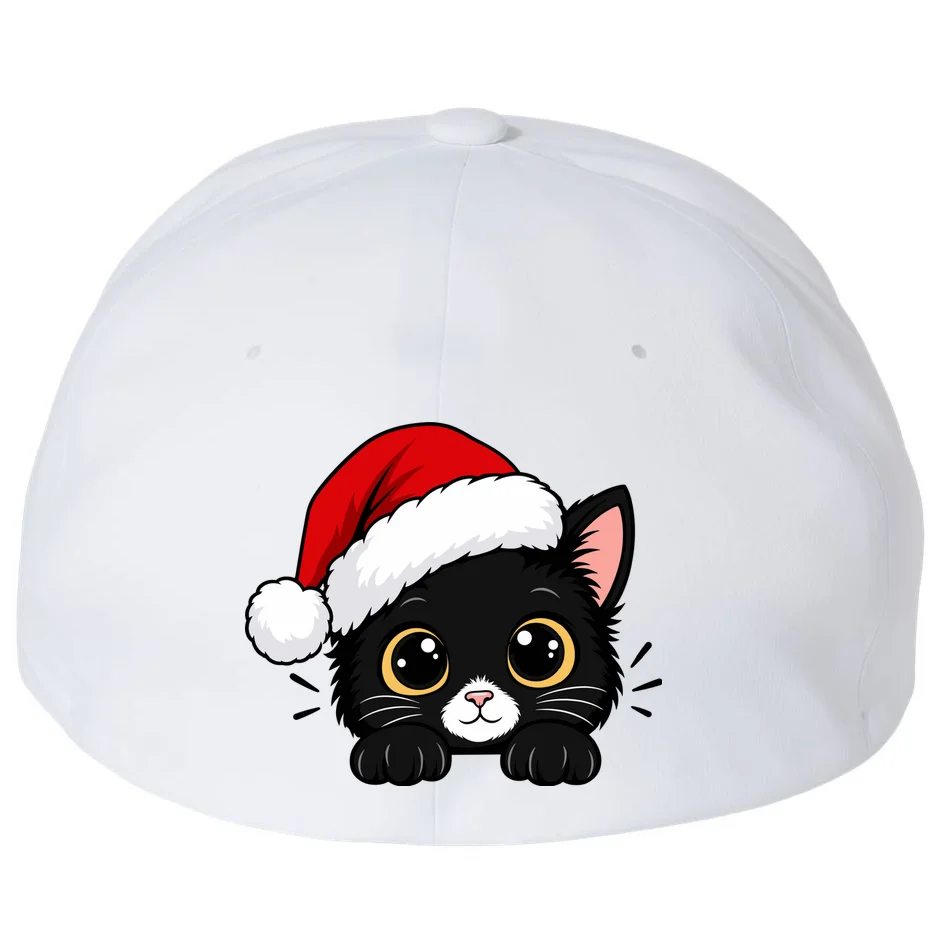 Christmas Black Cat Personalized Pet Gift - Cute Santa Hat Cat Custom Design Flexfit Men's Snapback Hat - Back - Close-up