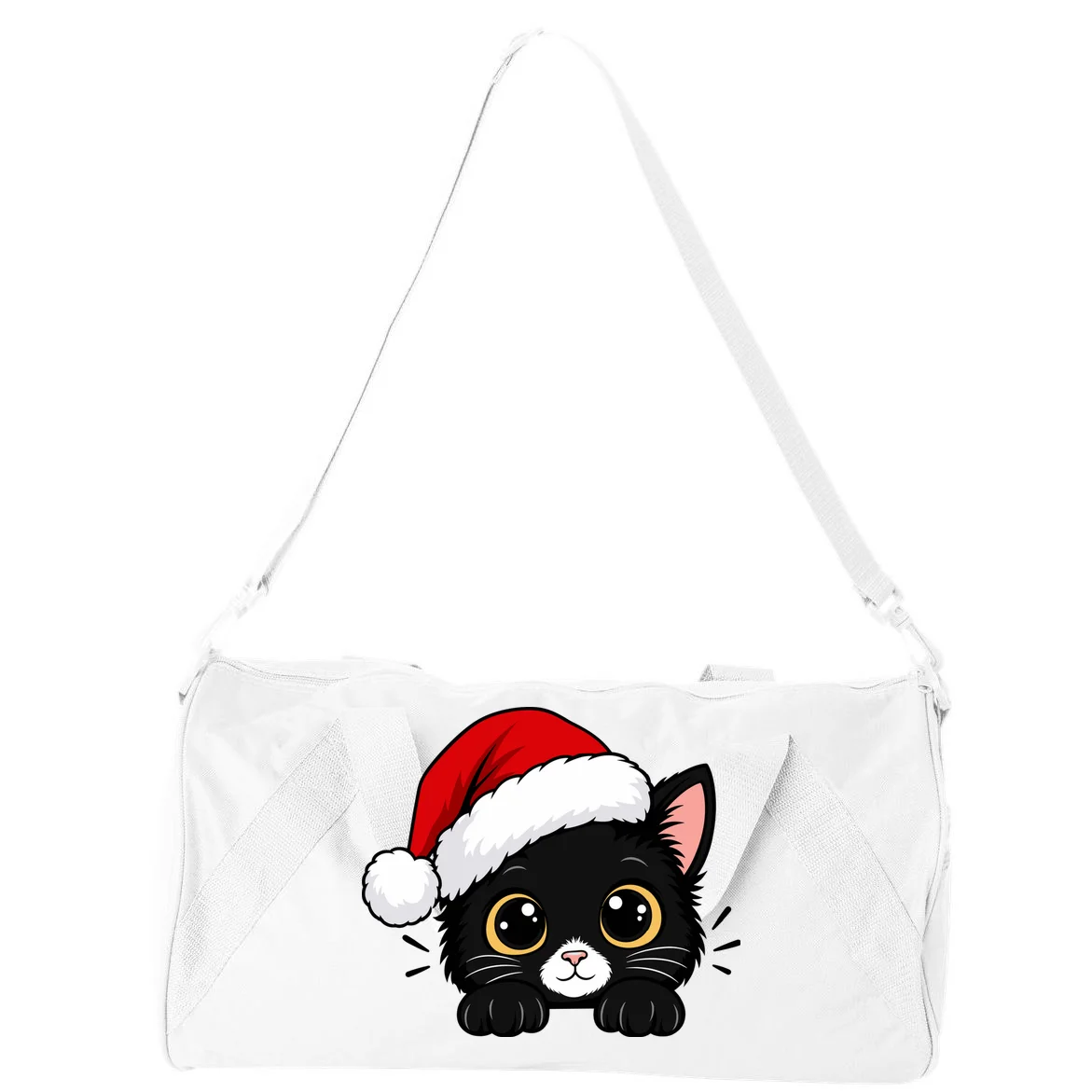 Christmas Black Cat Personalized Pet Gift - Cute Santa Hat Cat Custom Design Duffel Bag - Back - Close-up