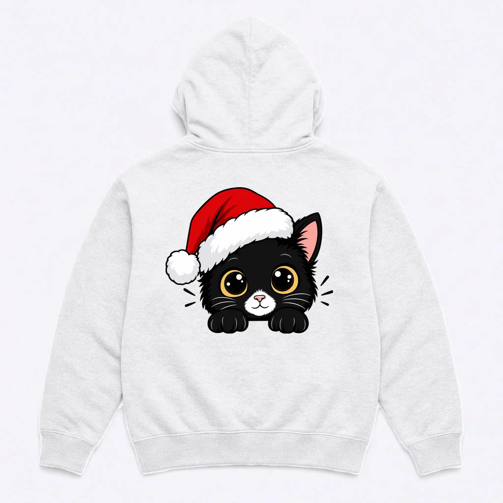 Christmas Black Cat Personalized Pet Gift - Cute Santa Hat Cat Custom Design Men's Hoodie - Back