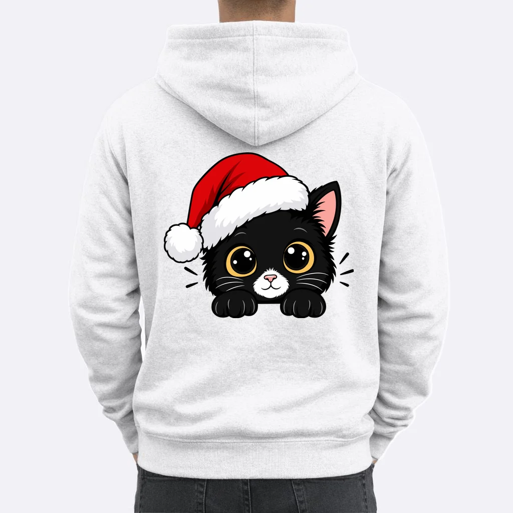 Christmas Black Cat Personalized Pet Gift - Cute Santa Hat Cat Custom Design Men's Hoodie - Back 1