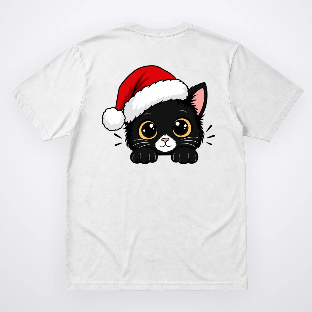 Christmas Black Cat Personalized Pet Gift - Cute Santa Hat Cat Custom Design Men's T-Shirt - Back