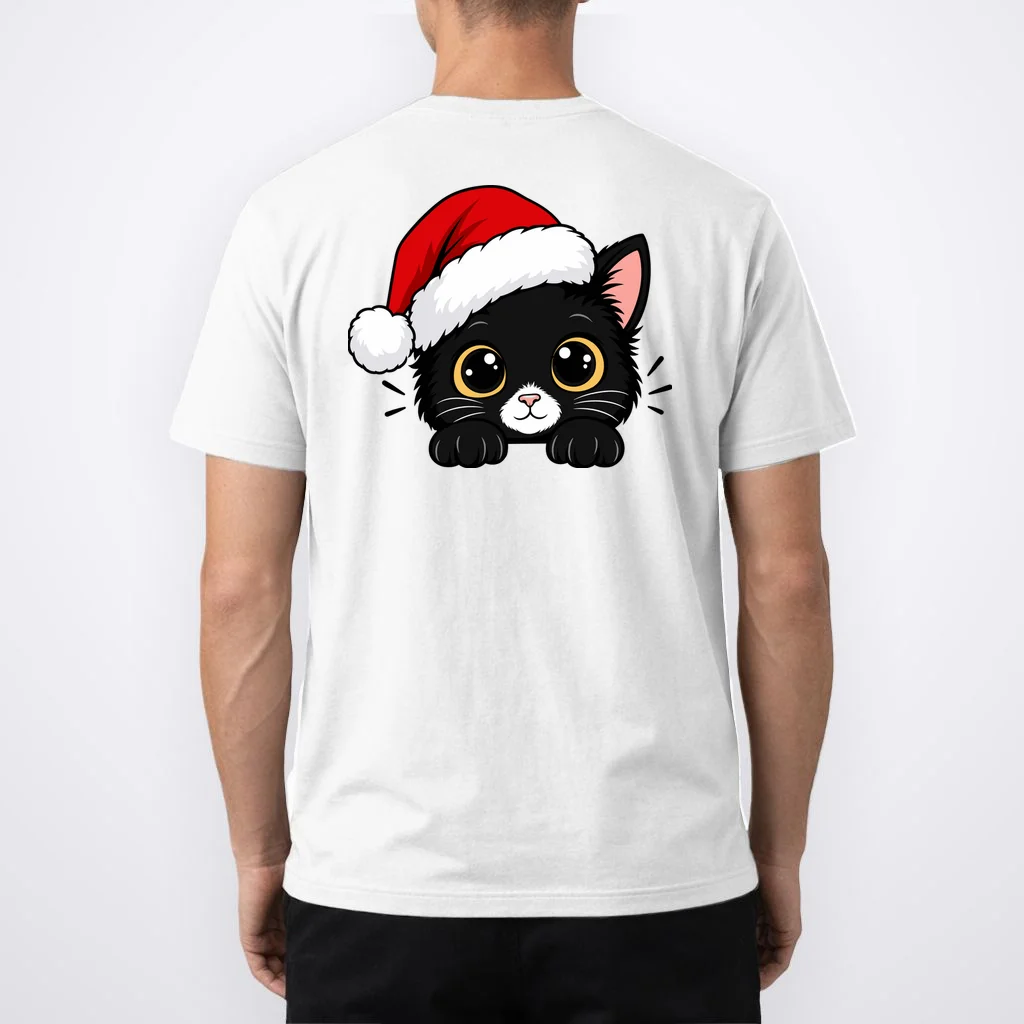 Christmas Black Cat Personalized Pet Gift - Cute Santa Hat Cat Custom Design Men's T-Shirt - Back 1