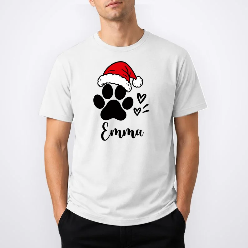 Christmas Black Cat Personalized Pet Gift - Cute Santa Hat Cat Custom Design Men's T-Shirt - Front 1