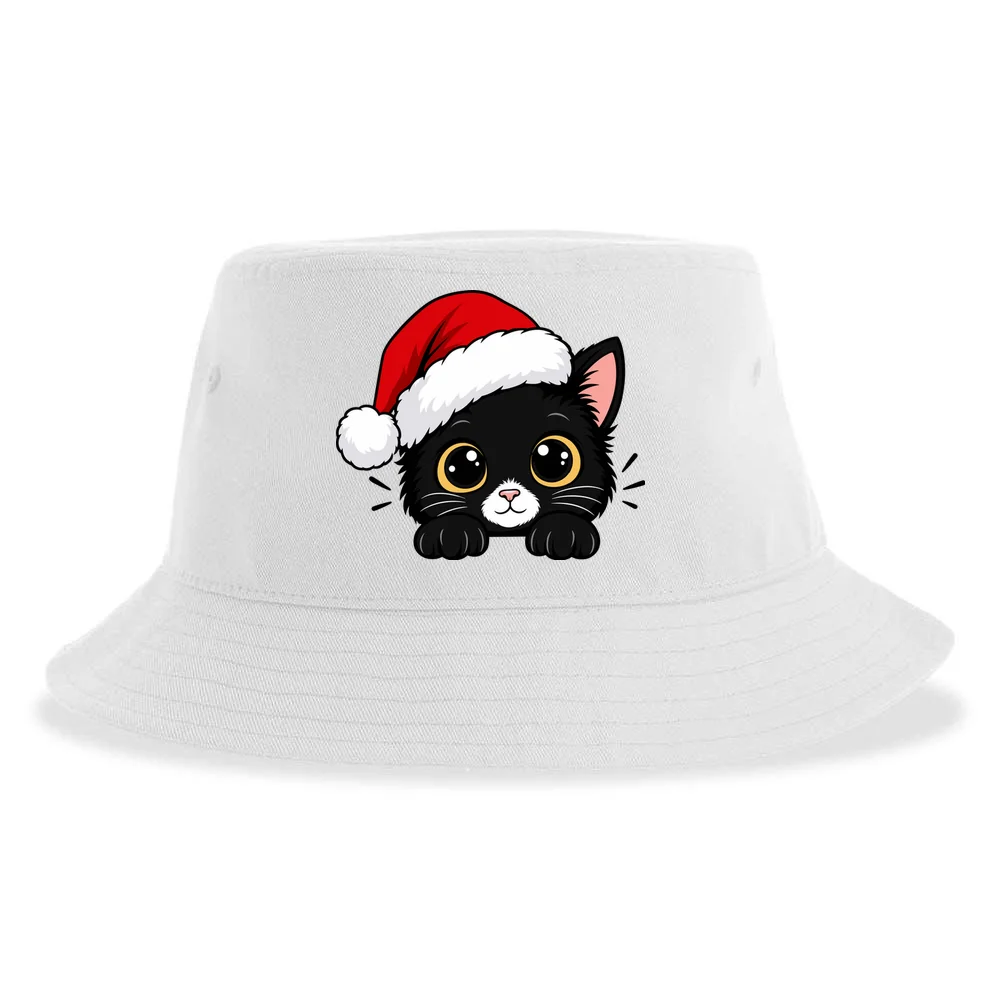 Christmas Black Cat Personalized Pet Gift - Cute Santa Hat Cat Custom Design Bucket Hat - Back - Close-up