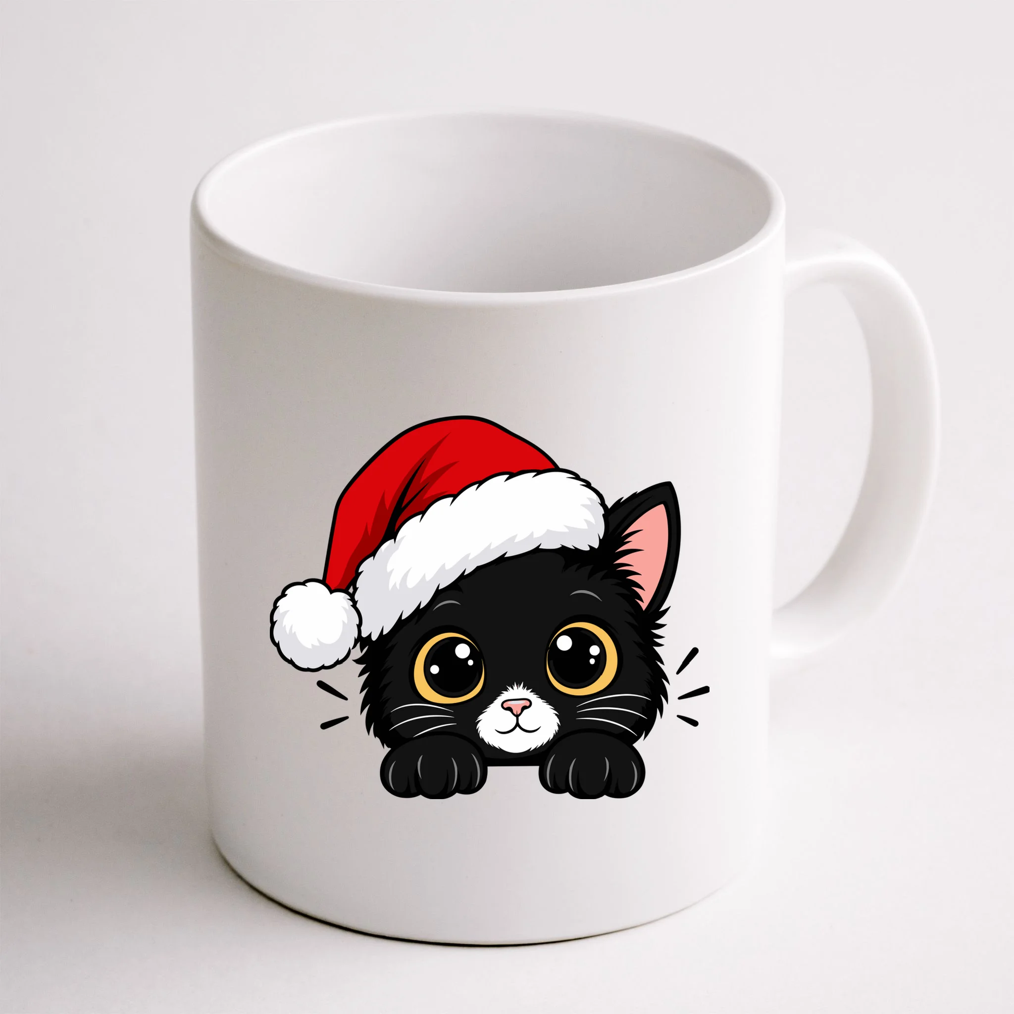 Christmas Black Cat Personalized Pet Gift - Cute Santa Hat Cat Custom Design Mug - Back