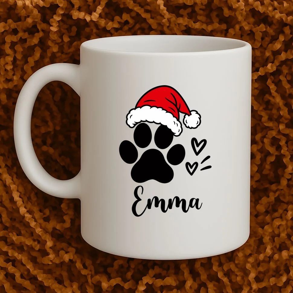 Christmas Black Cat Personalized Pet Gift - Cute Santa Hat Cat Custom Design Mug - Front 1