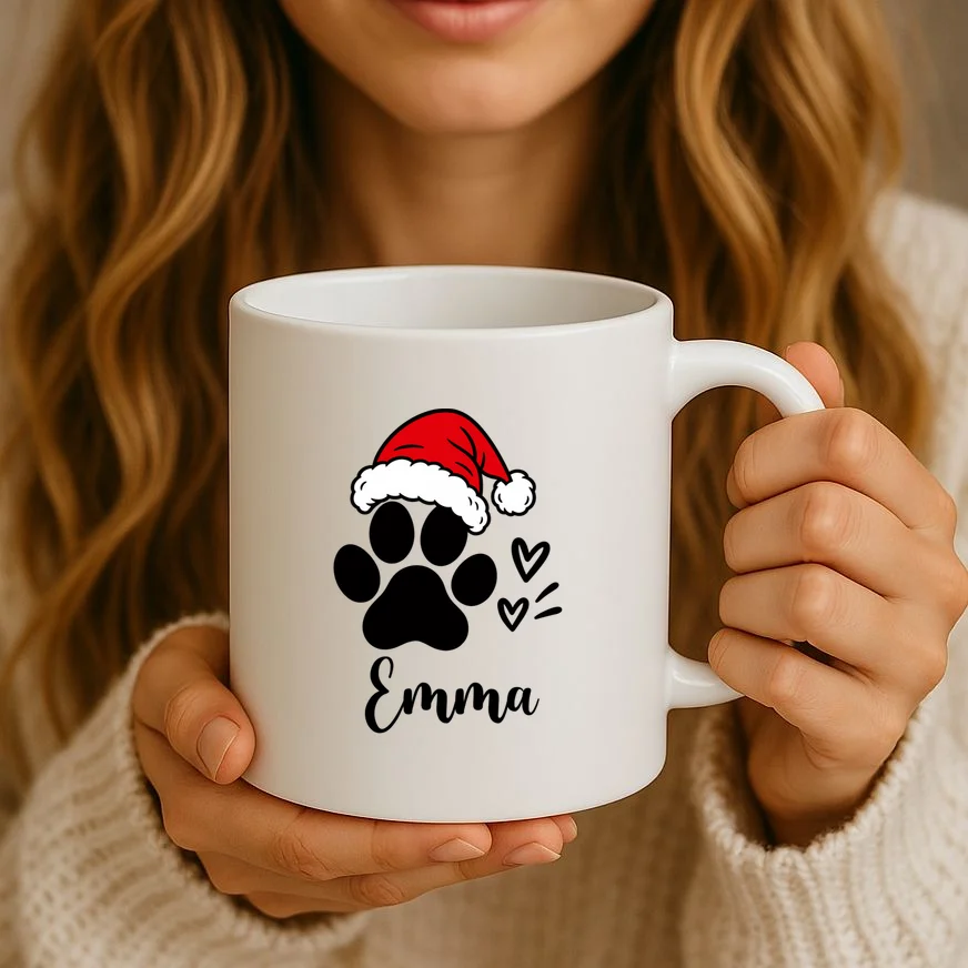 Christmas Black Cat Personalized Pet Gift - Cute Santa Hat Cat Custom Design Mug - Front 2