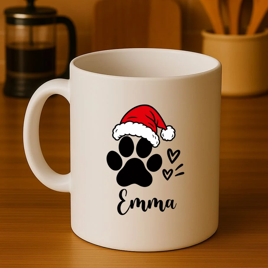 Christmas Black Cat Personalized Pet Gift - Cute Santa Hat Cat Custom Design Mug - Front 3