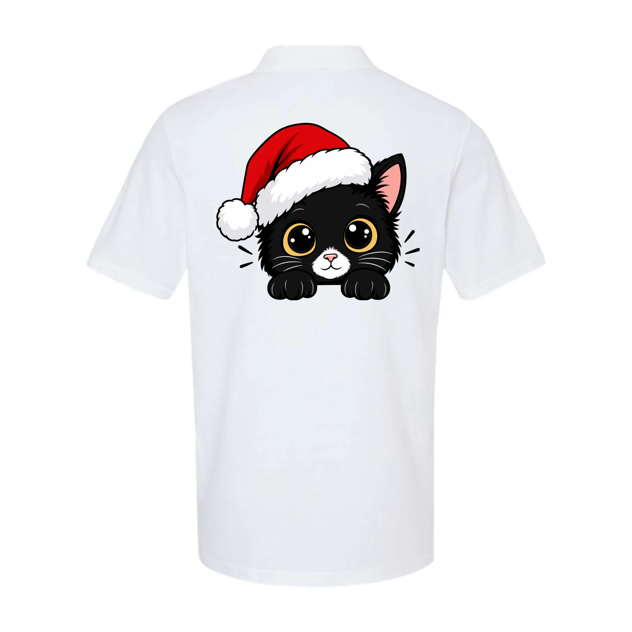 Christmas Black Cat Personalized Pet Gift - Cute Santa Hat Cat Custom Design Men's Polo - Back