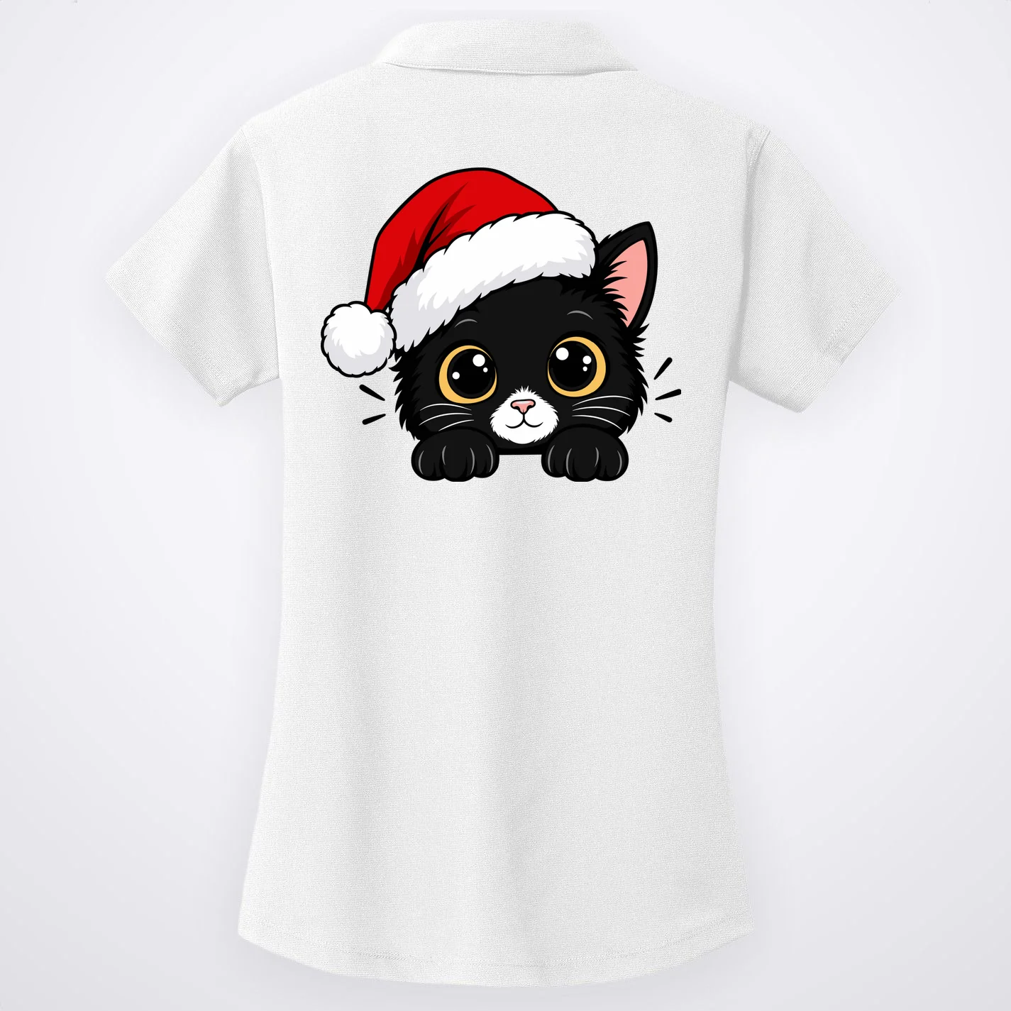 Christmas Black Cat Personalized Pet Gift - Cute Santa Hat Cat Custom Design Women's Polo - Back - Close-up