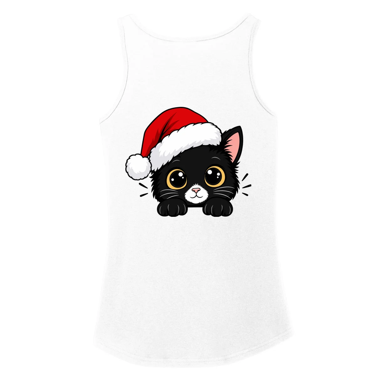 Christmas Black Cat Personalized Pet Gift - Cute Santa Hat Cat Custom Design Women's Tank Top - Back - Close-up