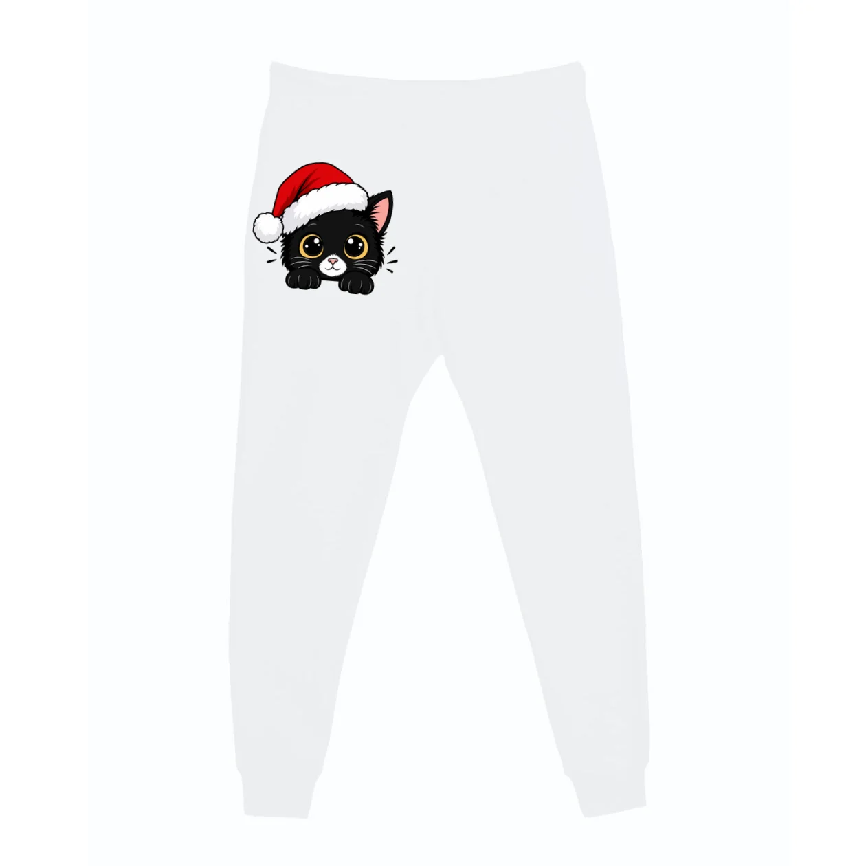 Christmas Black Cat Personalized Pet Gift - Cute Santa Hat Cat Custom Design Men's Sweatpants - Back - Close-up