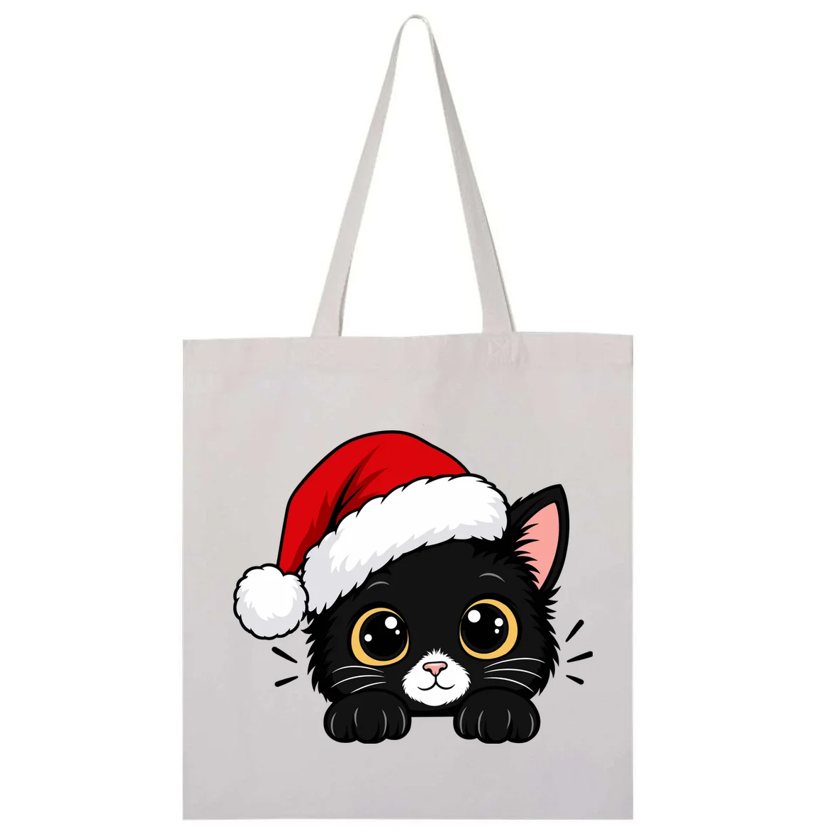 Christmas Black Cat Personalized Pet Gift - Cute Santa Hat Cat Custom Design Tote Bag - Back - Close-up