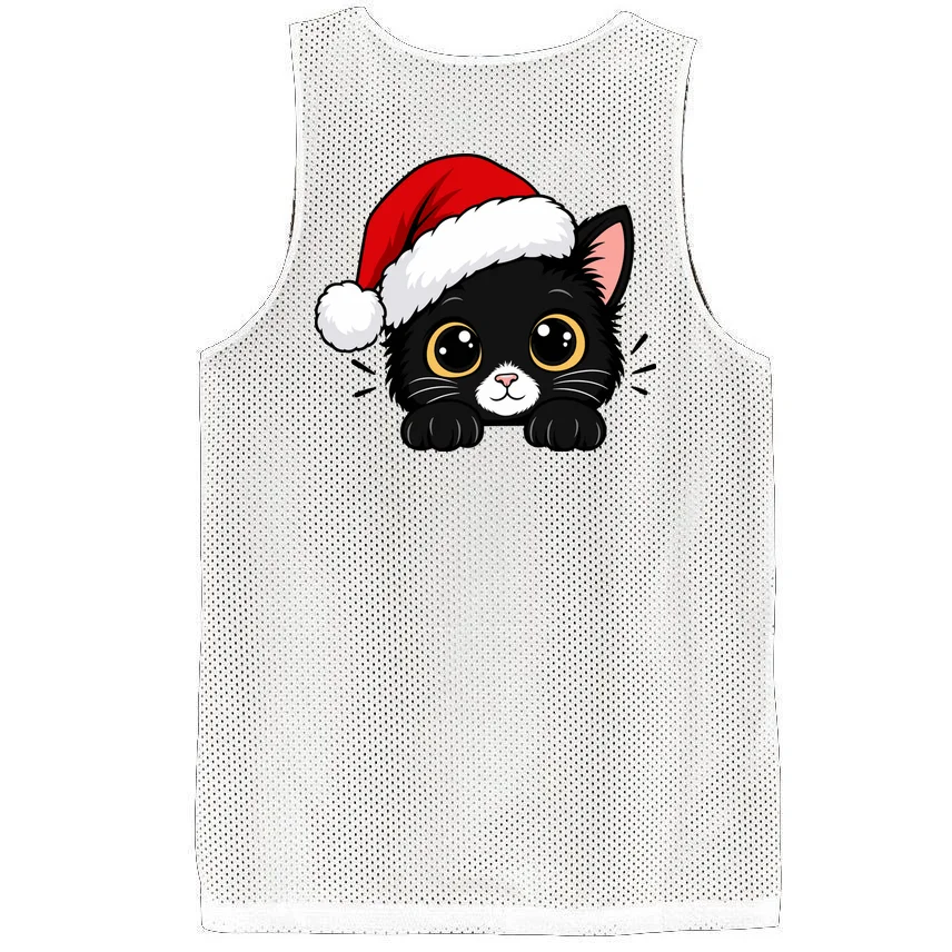 Christmas Black Cat Personalized Pet Gift - Cute Santa Hat Cat Custom Design Men's Basketball Jersey - Back - Close-up
