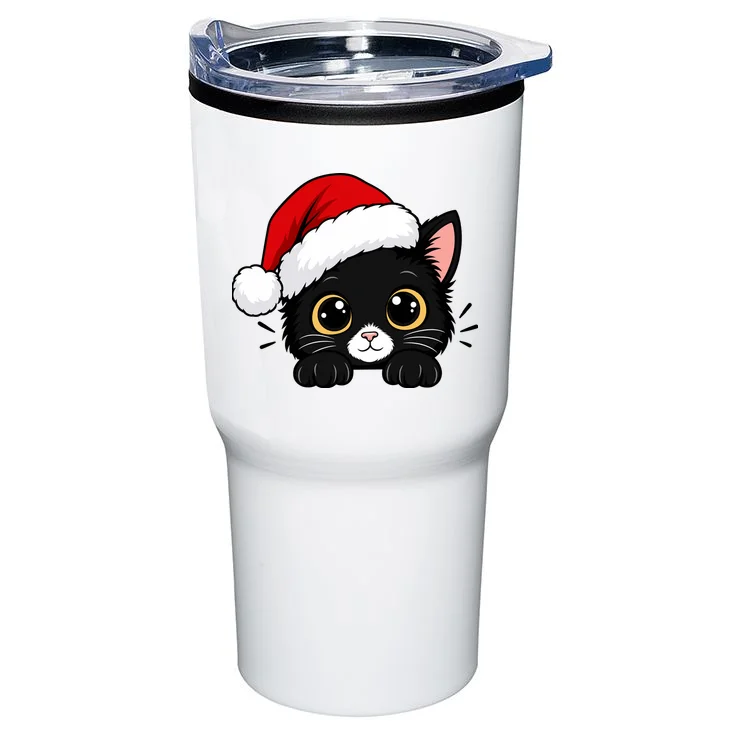 Christmas Black Cat Personalized Pet Gift - Cute Santa Hat Cat Custom Design 20oz Tumbler - Back
