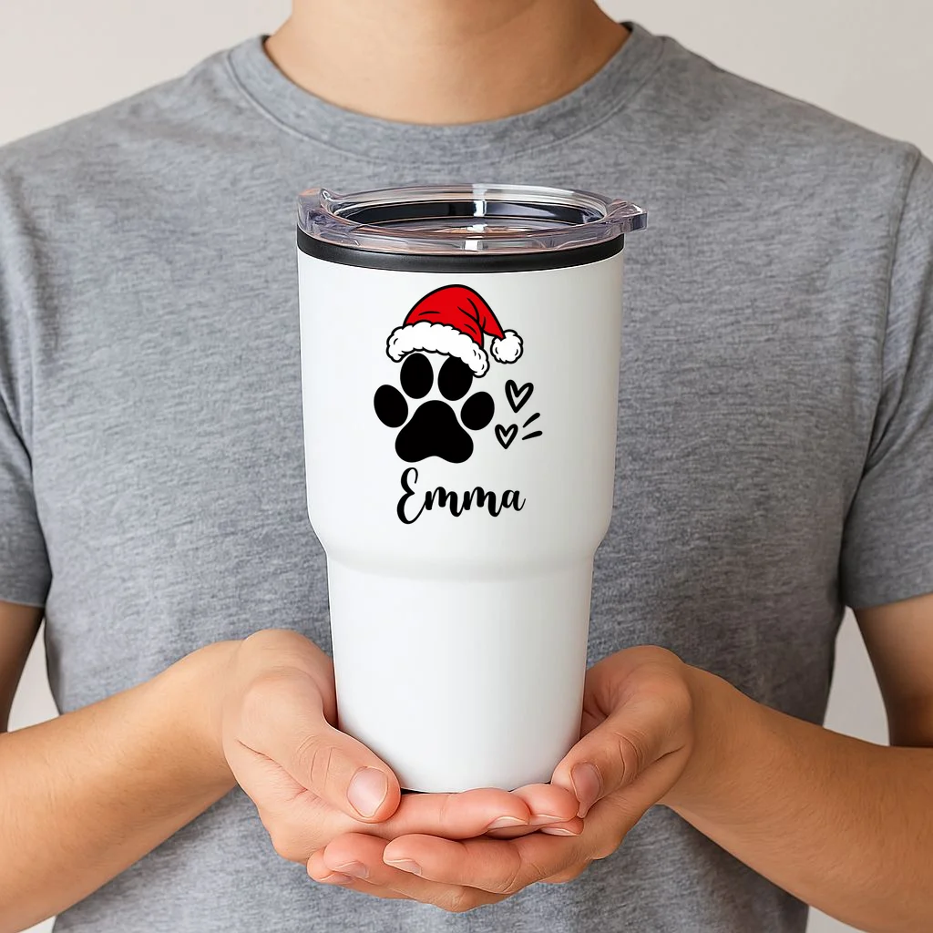 Christmas Black Cat Personalized Pet Gift - Cute Santa Hat Cat Custom Design 20oz Tumbler - Front 1