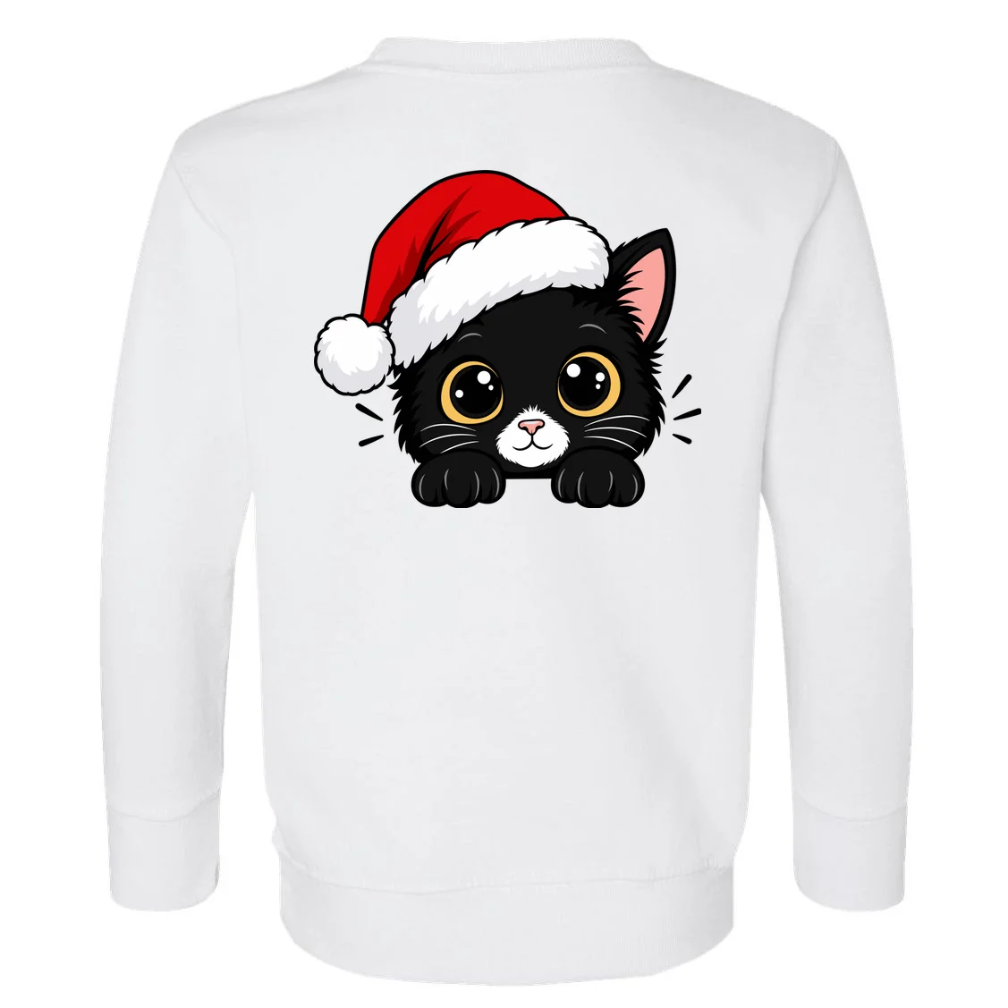 Christmas Black Cat Personalized Pet Gift - Cute Santa Hat Cat Custom Design Toddler Sweatshirt - Back - Close-up
