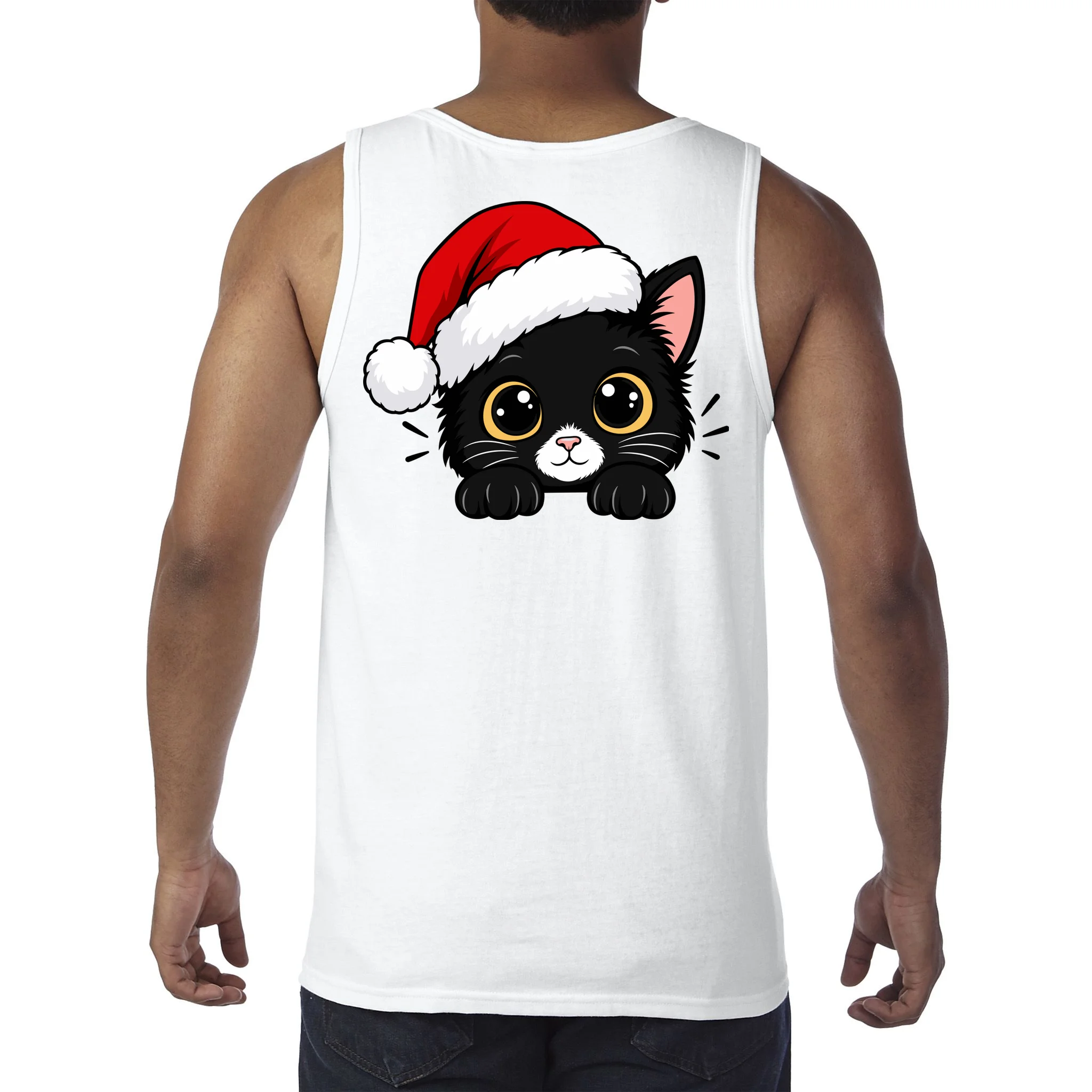 Christmas Black Cat Personalized Pet Gift - Cute Santa Hat Cat Custom Design Men's Tank Top - Back