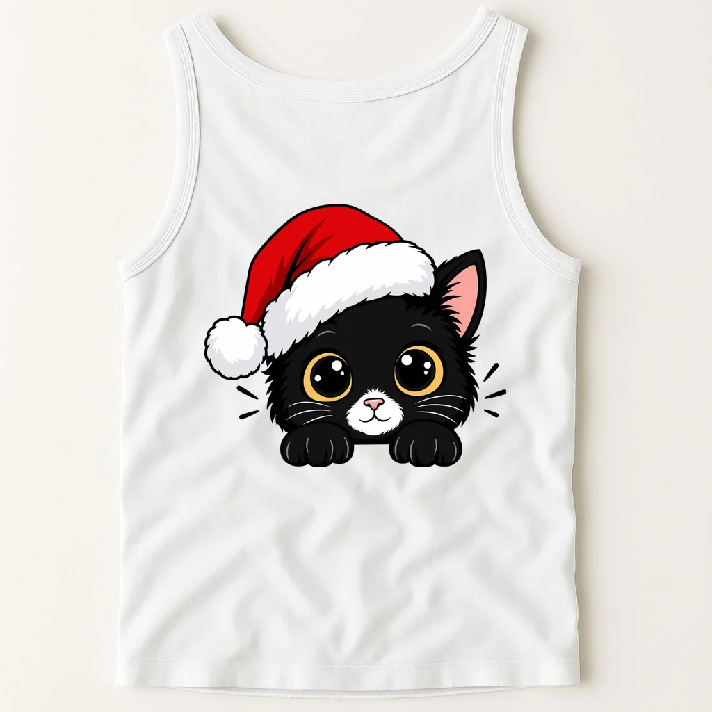 Christmas Black Cat Personalized Pet Gift - Cute Santa Hat Cat Custom Design Men's Tank Top - Back 1
