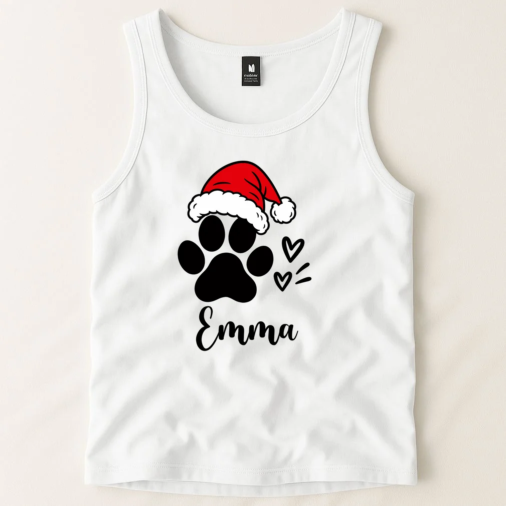 Christmas Black Cat Personalized Pet Gift - Cute Santa Hat Cat Custom Design Men's Tank Top - Front 1