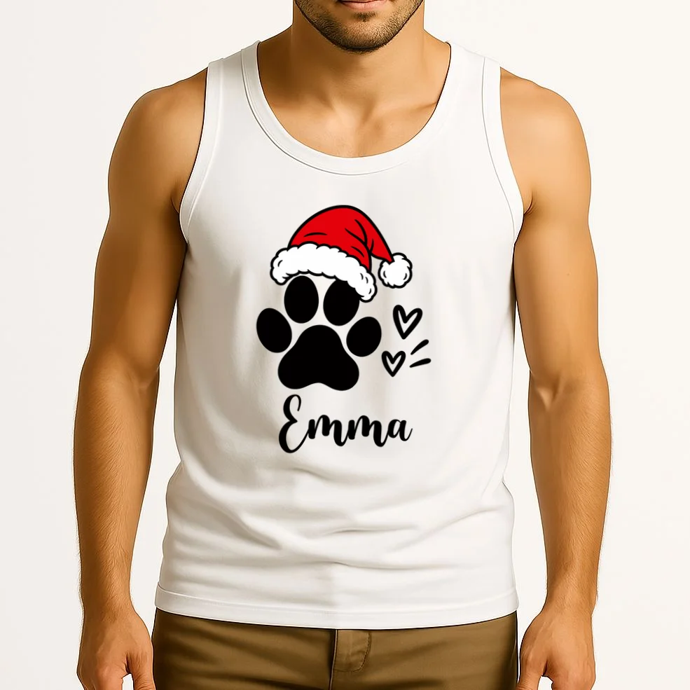 Christmas Black Cat Personalized Pet Gift - Cute Santa Hat Cat Custom Design Men's Tank Top - Front 2