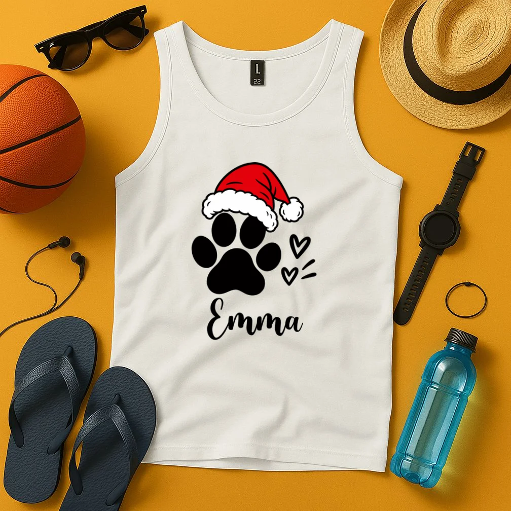 Christmas Black Cat Personalized Pet Gift - Cute Santa Hat Cat Custom Design Men's Tank Top - Front 3