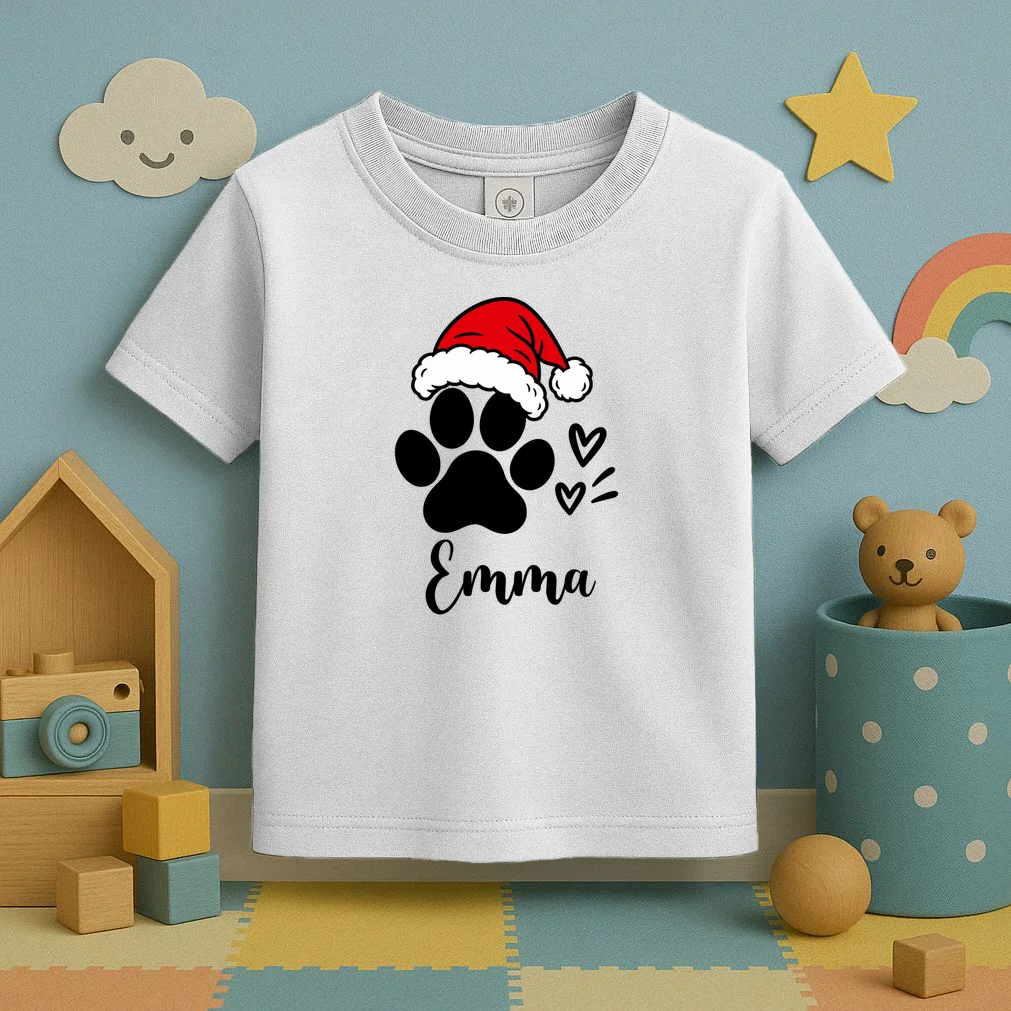 Christmas Black Cat Personalized Pet Gift - Cute Santa Hat Cat Custom Design Toddler T-Shirt - Front 2