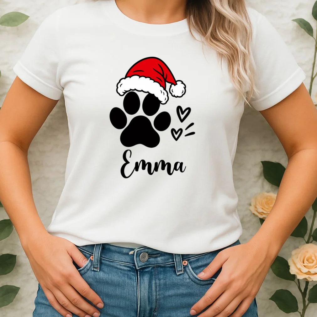 Christmas Black Cat Personalized Pet Gift - Cute Santa Hat Cat Custom Design Women's T-Shirt - Front 1