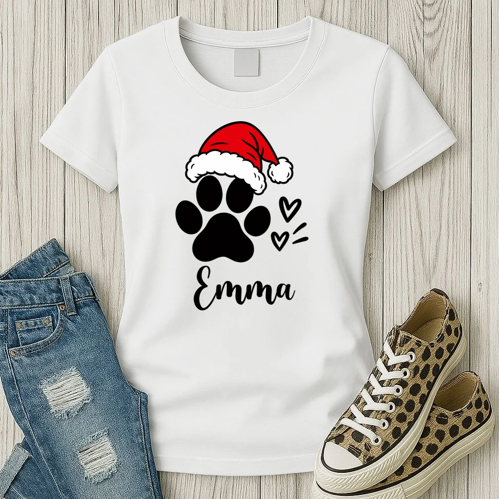 Christmas Black Cat Personalized Pet Gift - Cute Santa Hat Cat Custom Design Women's T-Shirt - Front 2