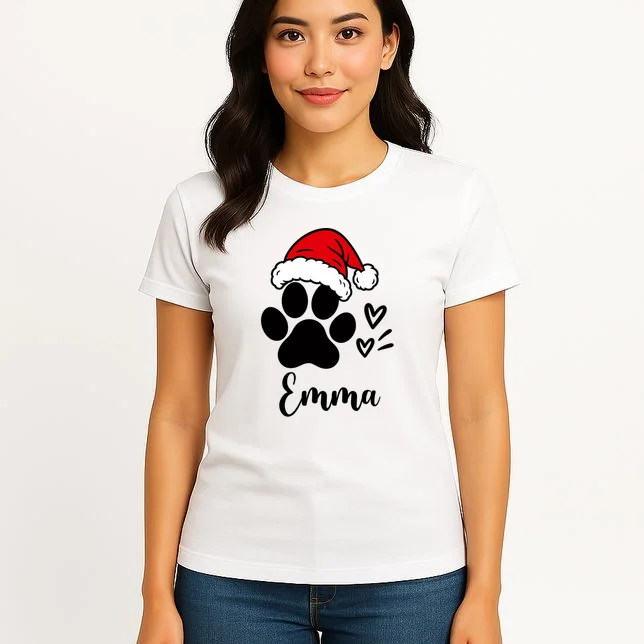 Christmas Black Cat Personalized Pet Gift - Cute Santa Hat Cat Custom Design Women's T-Shirt - Front 3