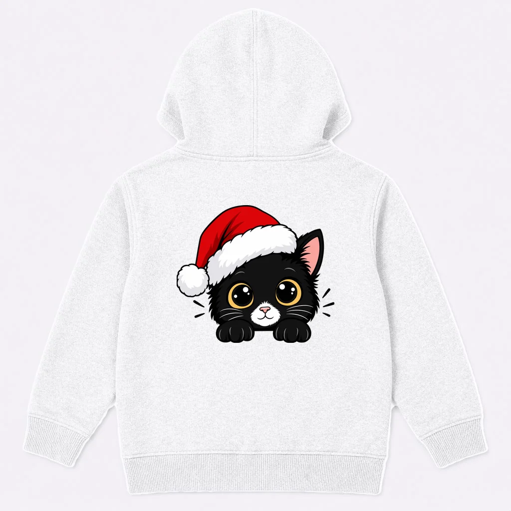 Christmas Black Cat Personalized Pet Gift - Cute Santa Hat Cat Custom Design Kids Hoodie - Back