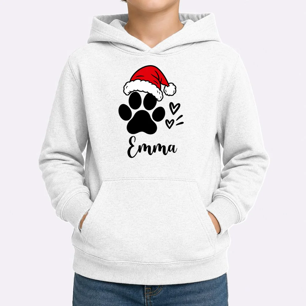 Christmas Black Cat Personalized Pet Gift - Cute Santa Hat Cat Custom Design Kids Hoodie - Front 1