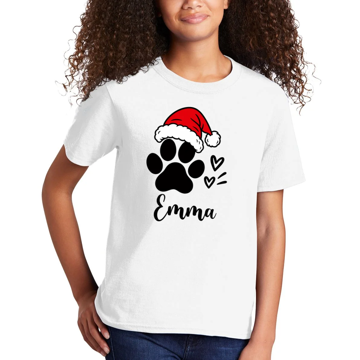 Christmas Black Cat Personalized Pet Gift - Cute Santa Hat Cat Custom Design Kids T-Shirt - Front 1