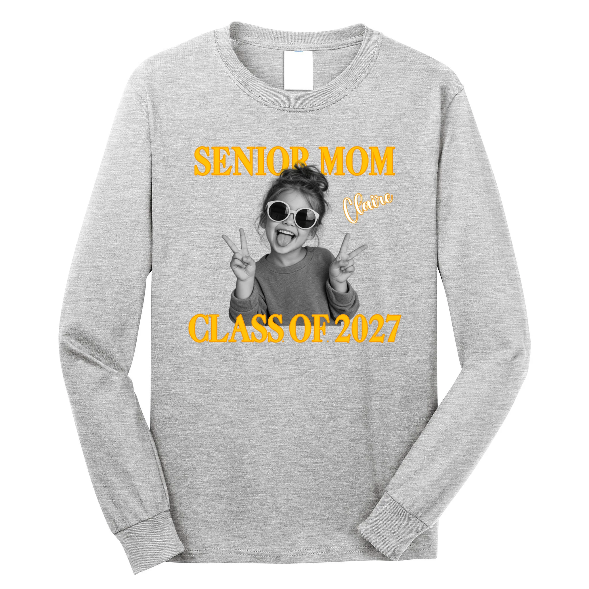 Senior Mom & Dad Personalized Photo Custom Gift - Class of 2027 Graduation Parent Design Men's Long Sleeve Shirt Front
