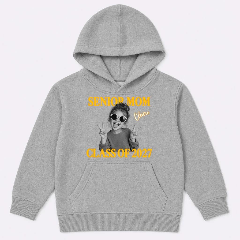 Senior Mom & Dad Personalized Photo Custom Gift - Class of 2027 Graduation Parent Design Kids Hoodie Front