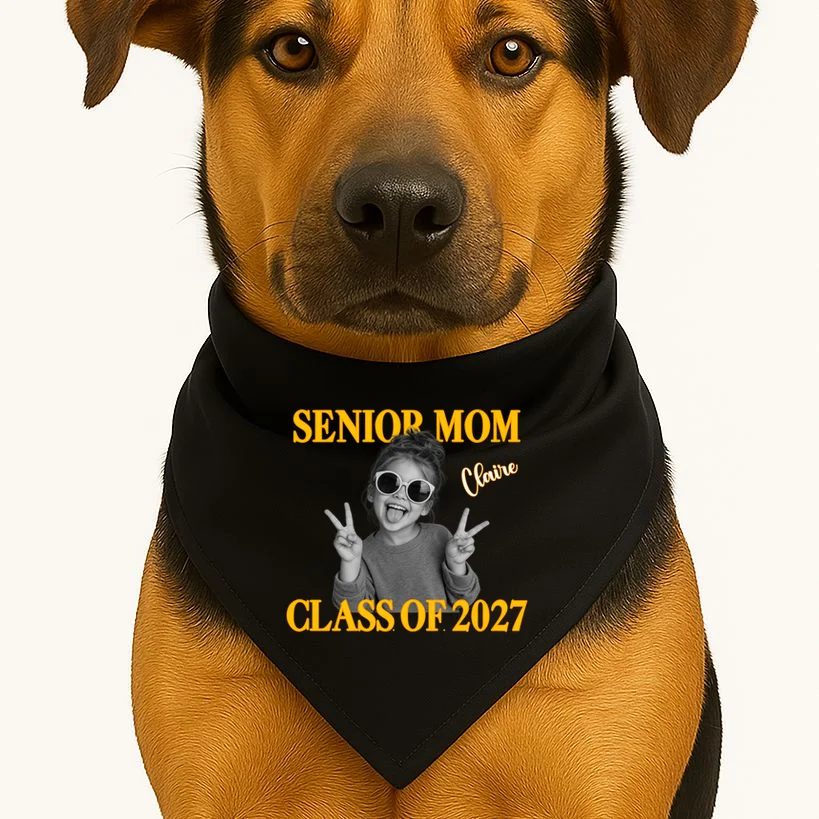 Senior Mom & Dad Personalized Photo Custom Gift - Class of 2027 Graduation Parent Design Dog Bandana - Front 1
