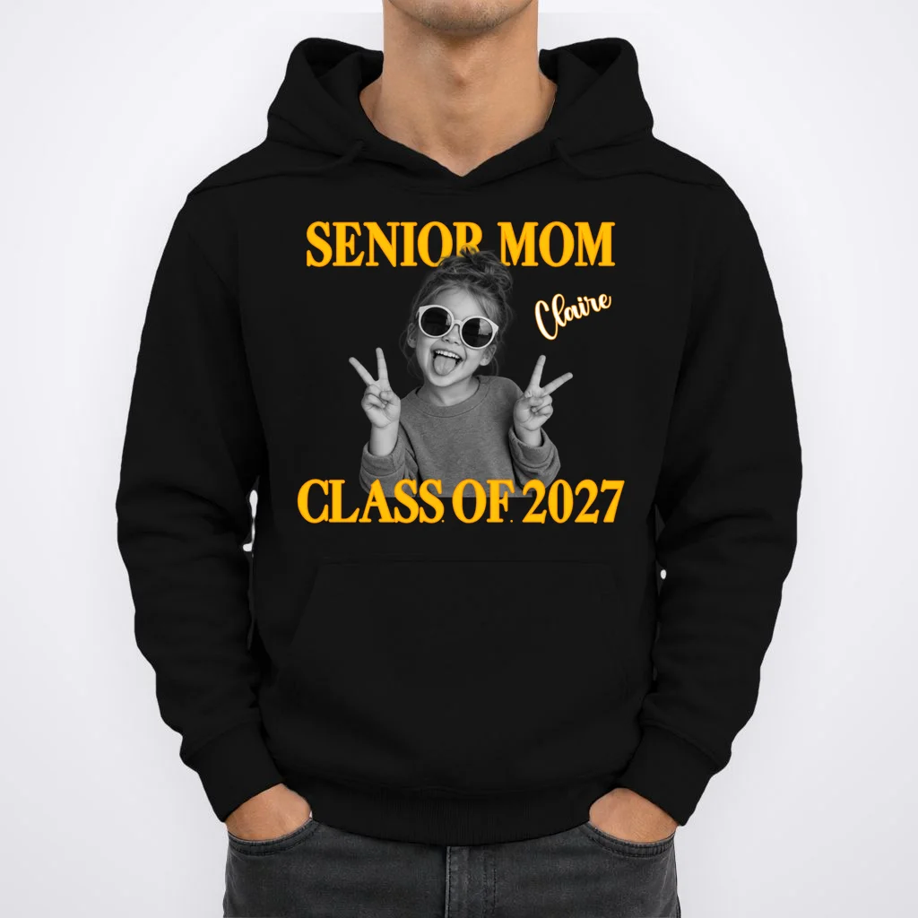 Senior Mom & Dad Personalized Photo Custom Gift - Class of 2027 Graduation Parent Design Men's Hoodie - Front 1