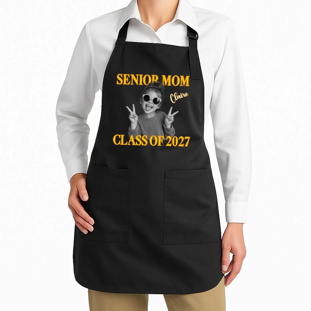 Senior Mom & Dad Personalized Photo Custom Gift - Class of 2027 Graduation Parent Design Apron - Front 1
